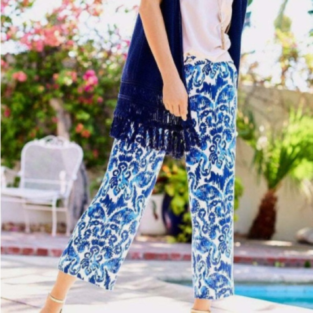 NWT LILLY PULITZER beach bathers resort navy LELA CROP PANTS 14 NEW